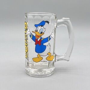 Vintage 90s Donald Duck Disney Branded Handled Clear Heavy Glass Beer Mug Style